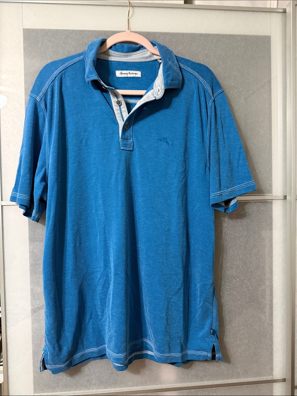 Tommy Bahama Blue Short-Sleeve Polo with Contrast Placket